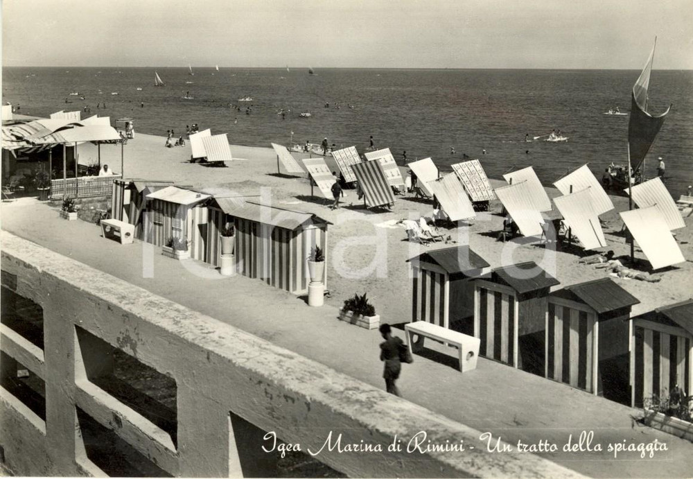 Cartolina originale da collezione 1953 BELLARIAIGEA MARINA RN Veduta tratto di spiaggia con bagnanti FG VG 1