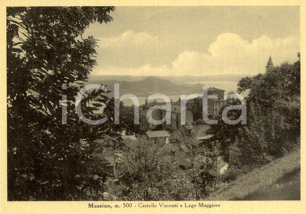 Cartolina originale da collezione 1940 ca MASSINO VISCONTI (NO) Veduta Castello VISCONTEO e Lago MAGGIORE *FG VG 1