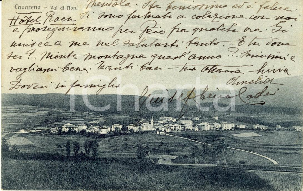 Cartolina originale da collezione 1922 CAVARENO (TN) Veduta panoramica del paese in Val di NON *Cartolina FP VG 1
