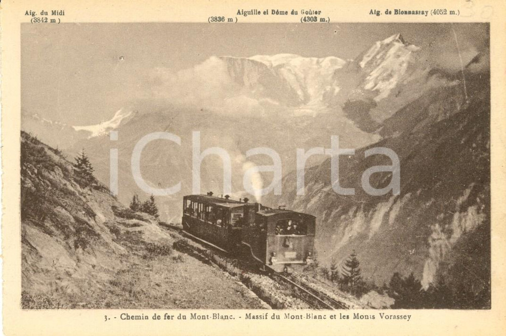 Cartolina originale da collezione 1930 ca FRANCE Le chemin de fer du MONT BLANC et le MONT VORASSAY *Cartolina NV 1
