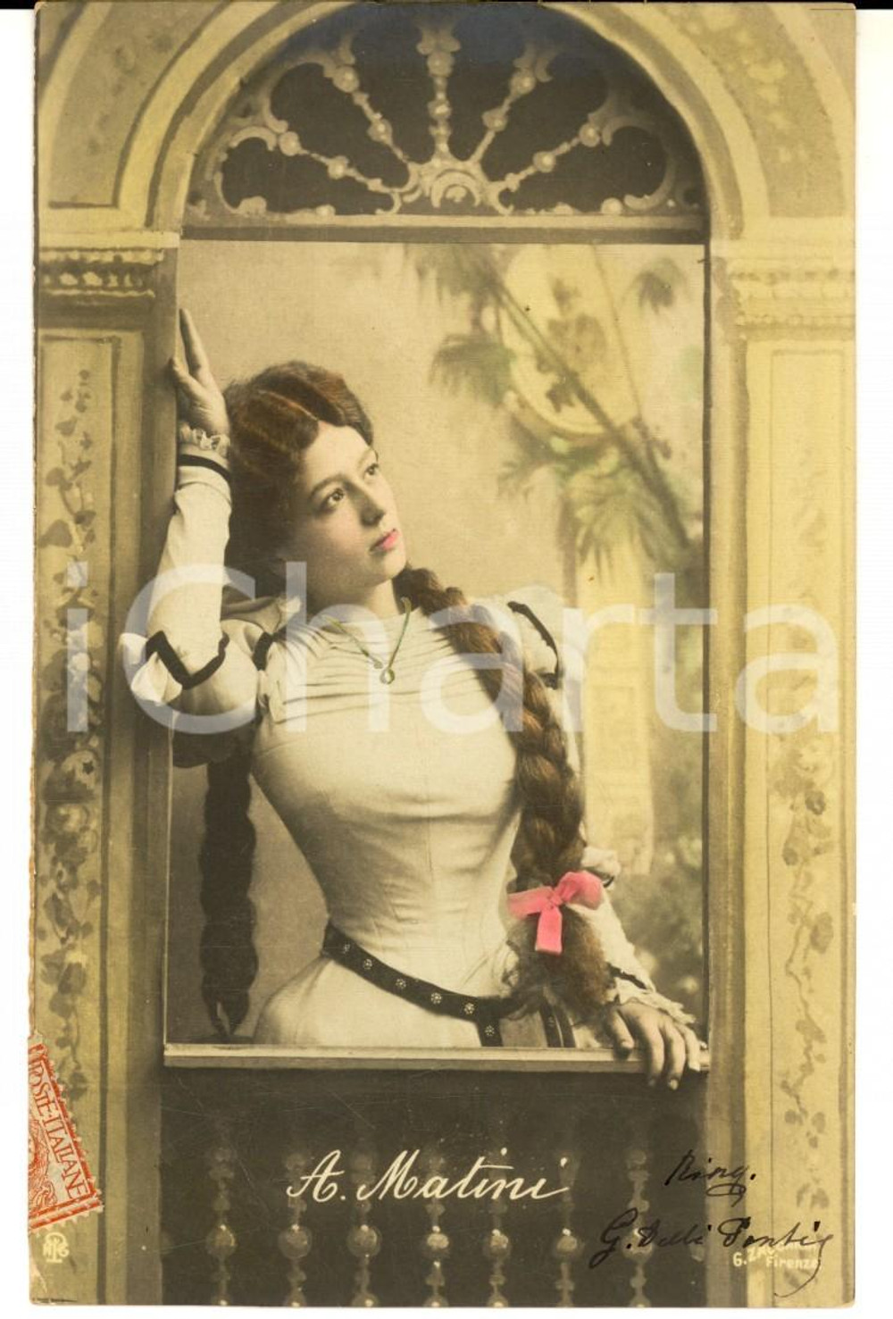 Cartolina originale da collezione 1903 TEATRO Attrice Amina MATINI con lunga treccia *Cartolina G. DELLI PONTI 1