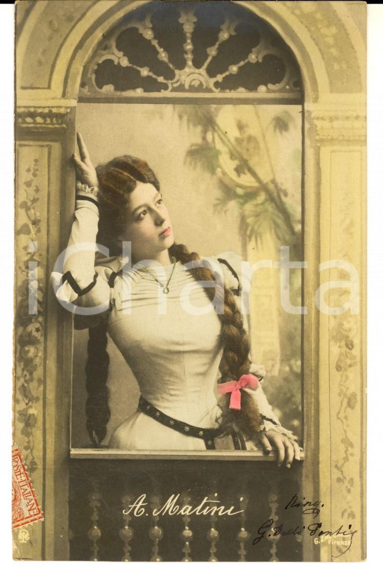 Cartolina originale da collezione 1903 TEATRO Attrice Amina MATINI con lunga treccia Cartolina G. DELLI PONTI 1