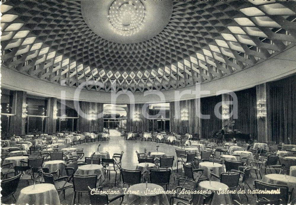 Cartolina originale da collezione 1954 CHIANCIANO TERME (SI) Salone intrattenimenti stabilimento ACQUASANTA *FG VG 1