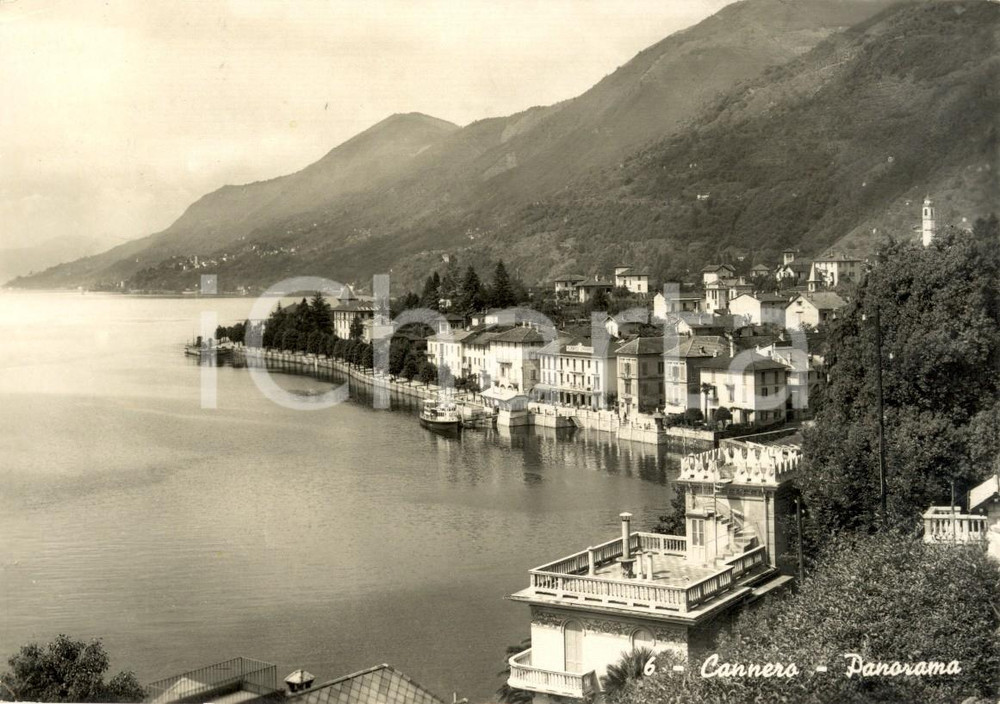 Cartolina originale da collezione 1950 CANNERO RIVIERA VB Panorama lungolago con attracco battello FG VG 1