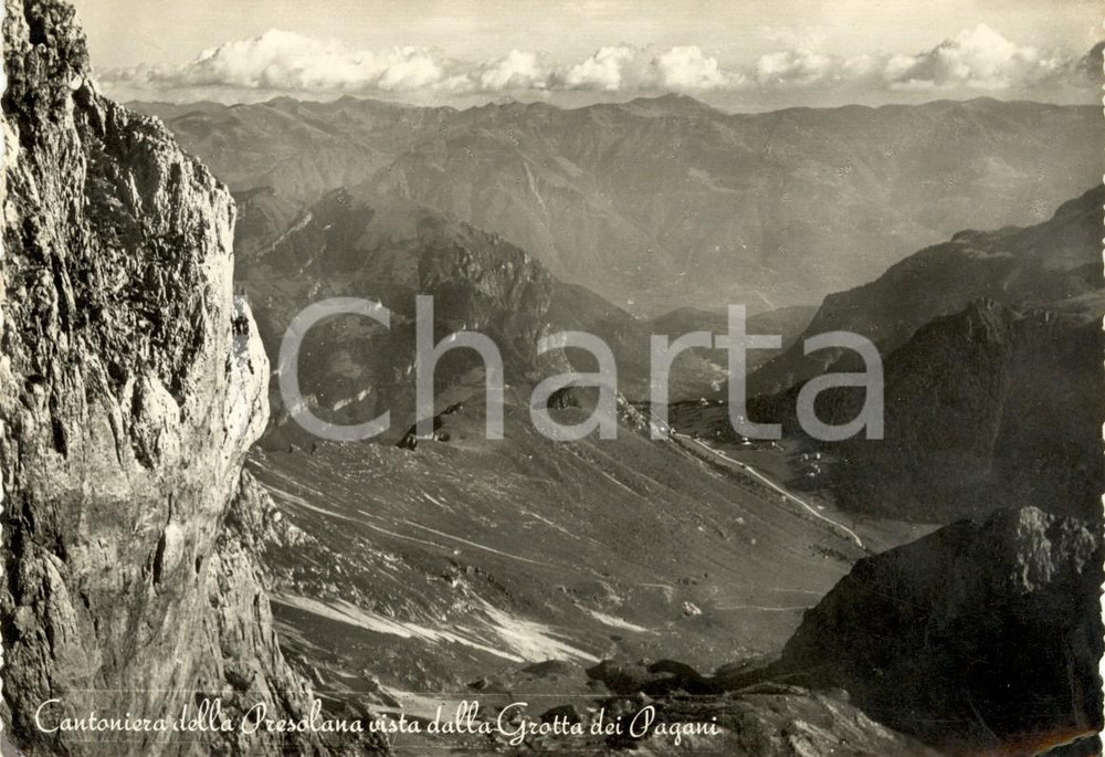 Cartolina originale da collezione 1954 CANTONIERA DELLA PRESOLANA (BG) Veduta frazione dalla Grotta dei PAGANI *VG 1