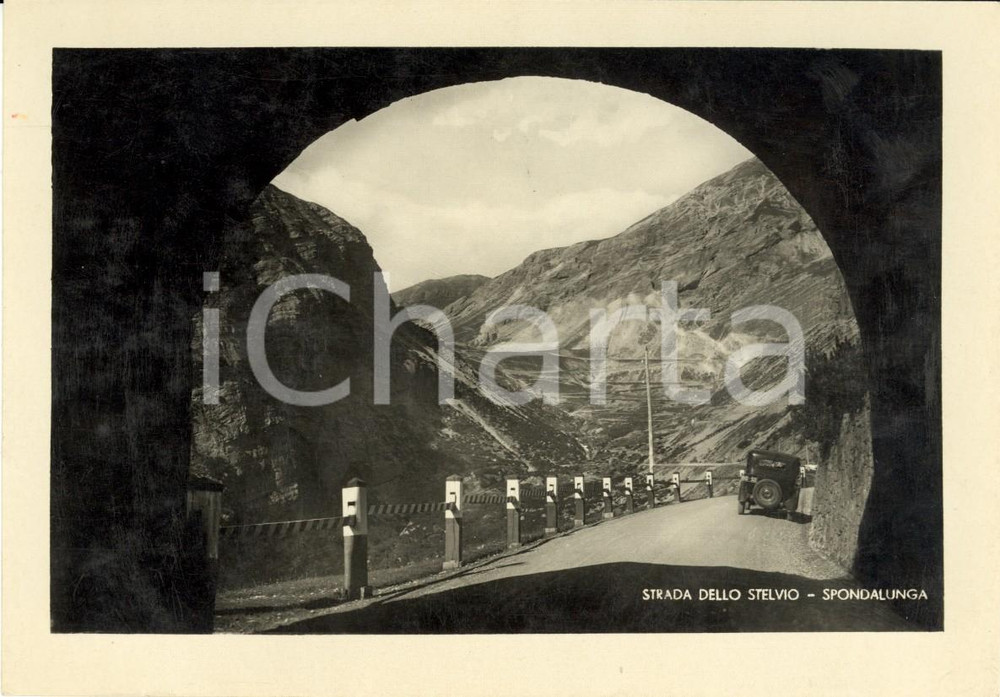 Cartolina originale da collezione 1949 STELVIO BZ Strada per il passo  SPONDALUNGA ANIMATA con auto FG NV 1