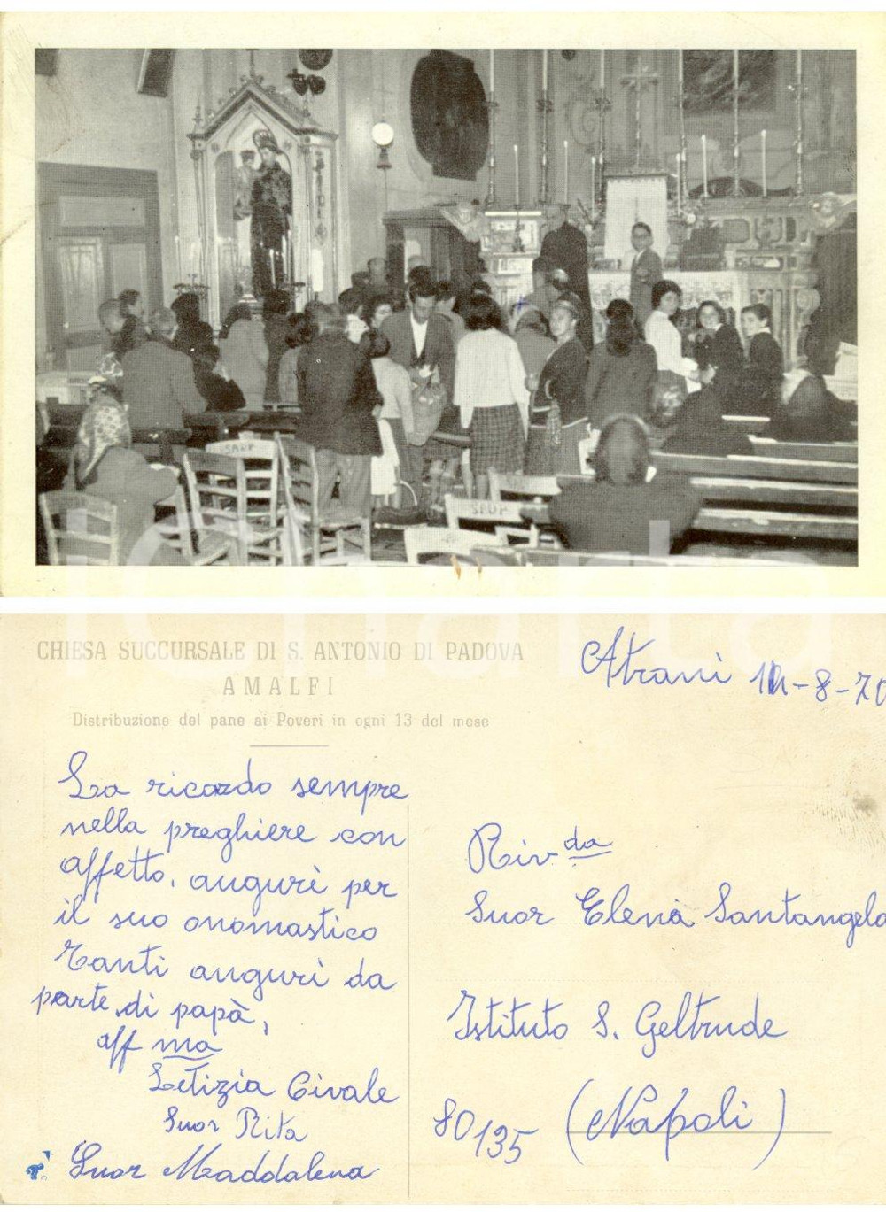 Cartolina originale da collezione 1970 AMALFI (SA) Chiesa S. ANTONIO DI PADOVA Pane ai poveri *Cartolina suore FG 1