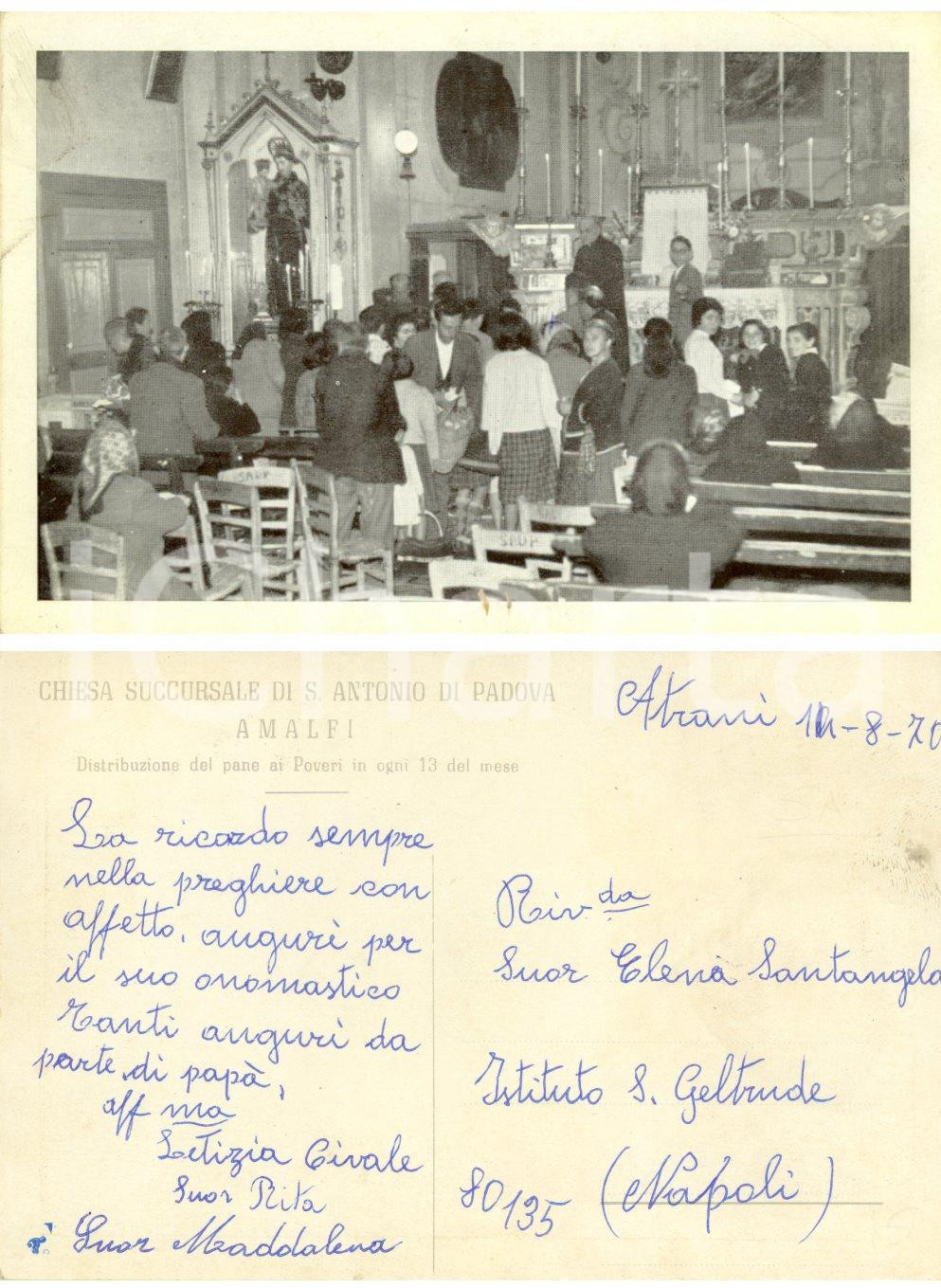 Cartolina originale da collezione 1970 AMALFI SA Chiesa S. ANTONIO DI PADOVA Pane ai poveri Cartolina suore FG 1