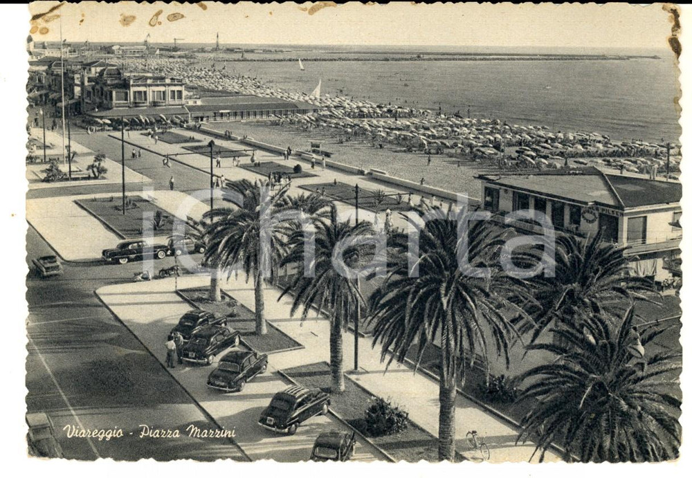 Cartolina originale da collezione 1950 ca VIAREGGIO (LU) Piazza MAZZINI *Cartolina animata con auto FG VG 1