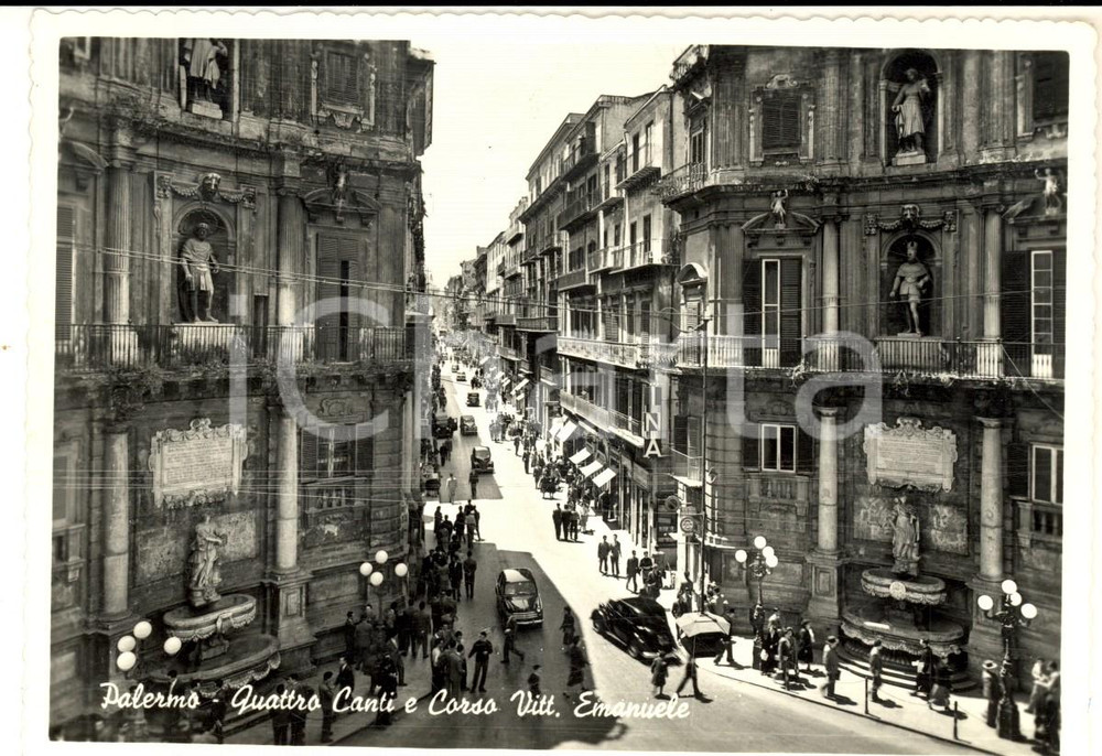 Cartolina originale da collezione 1960 PALERMO Quattro Canti e corso Vittorio Emanuele Cartolina postale FG VG 1
