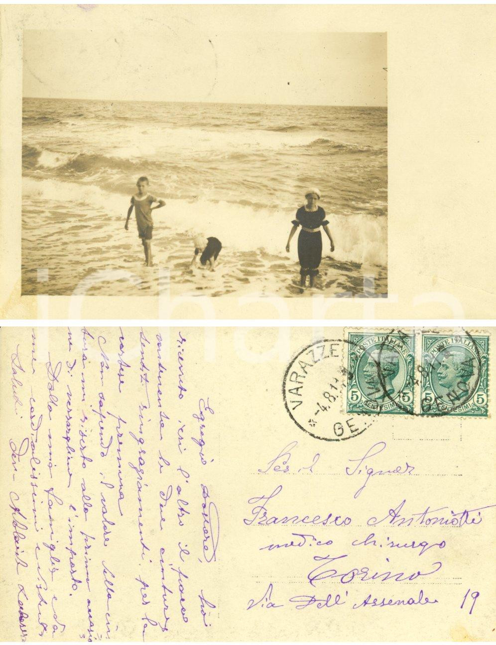 Cartolina originale da collezione 1911 VARAZZE Bambini al bagno Foto cartolina al medico Francesco ANTONIOTTI 1