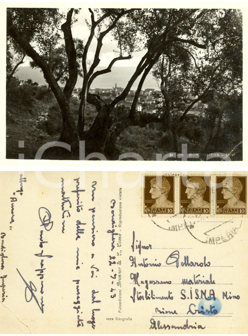 Cartolina originale da collezione 1943 BORDIGHERA IM Panorama con ulivi Cartolina Paolo SCAPPARONE FP VG 1
