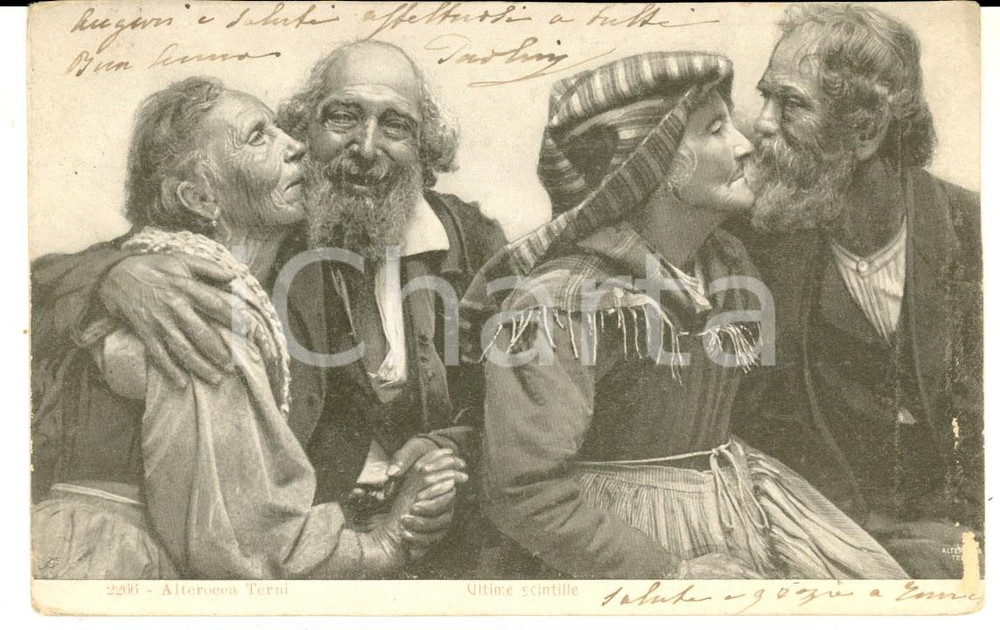 Cartolina originale da collezione 1908 COSTUMI Ultime scintille di passione Cartolina Alterocca CURIOSA 1