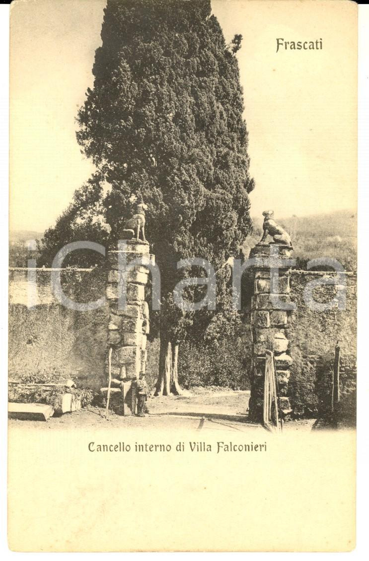 Cartolina originale da collezione 1920 ca FRASCATI RM Cancello villa FALCONIERI Cartolina ANIMATA con guardiano 1