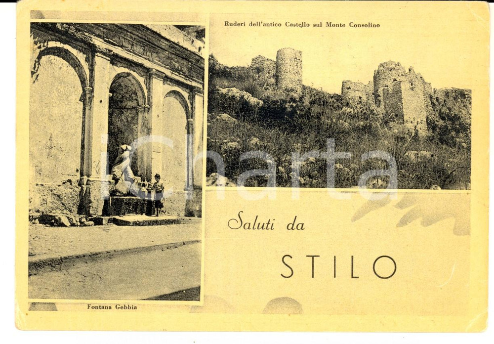 Cartolina originale da collezione 1964 STILO (RC) Vedutine con ruderi e fontana GEBBIA *Cartolina VINTAGE FG VG 1