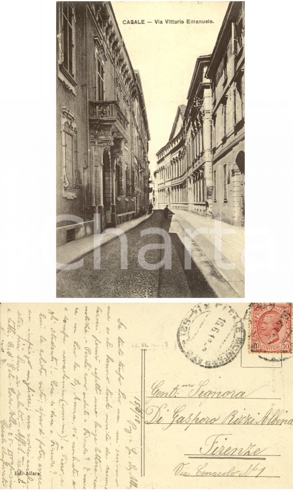 Cartolina originale da collezione 1918 CASALE MONFERRATO AL Via Vittorio Emanuele Cartolina R. D ESTE Autografo 1