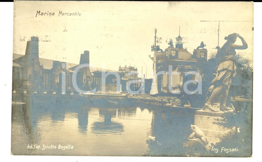 Cartolina originale da collezione 1914 GENOVA Esposizione MARINA E IGIENE Padiglione con stagno *Cartolina FP VG 1