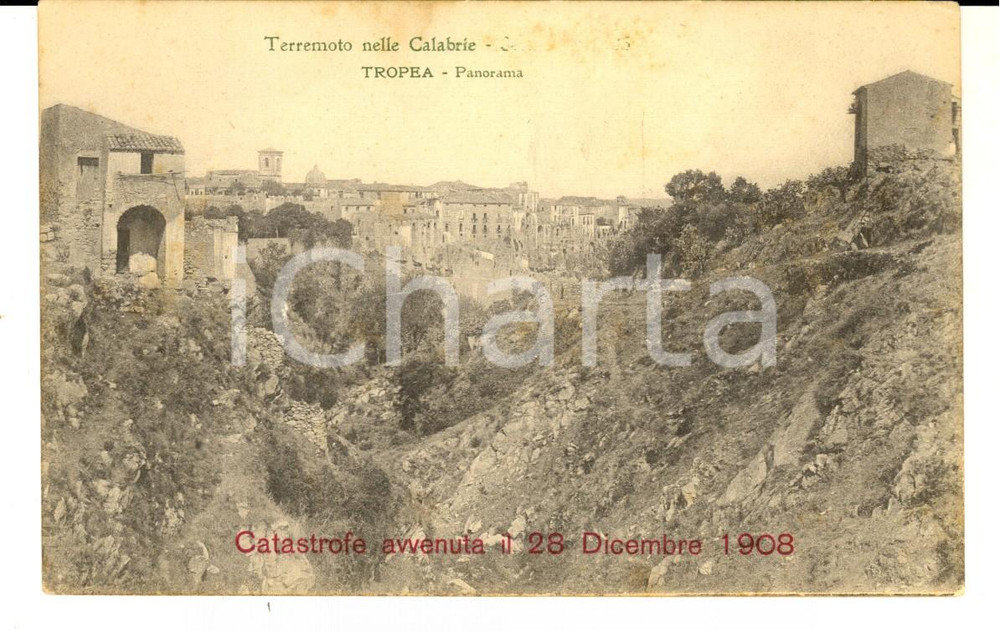 Cartolina originale da collezione 1908 TERREMOTO CALABRIA TROPEA Panorama dopo la catastrofe Cartolina 1