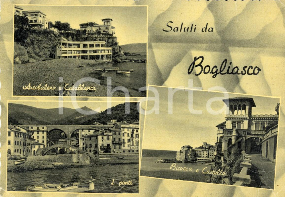Cartolina originale da collezione 1954 BOGLIASCO GE Vedutine dei ponti e del castello Cartolina postale FG VG 1