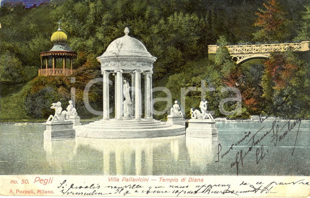 Cartolina originale da collezione 1900 ca GENOVA PEGLI Villa PALLAVICINI  Tempio di DIANA Cartolina FP VG 1