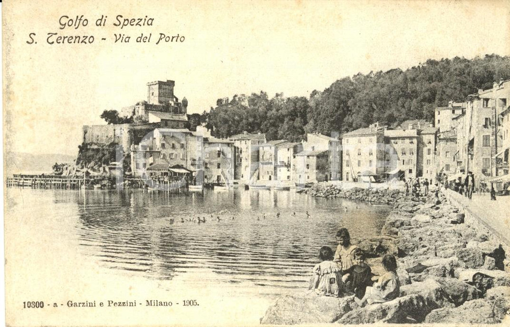 Cartolina originale da collezione 1905 LERICI (SP) Via del porto a SAN TERENZO *Cartolina postale ANIMATA FP NV 1