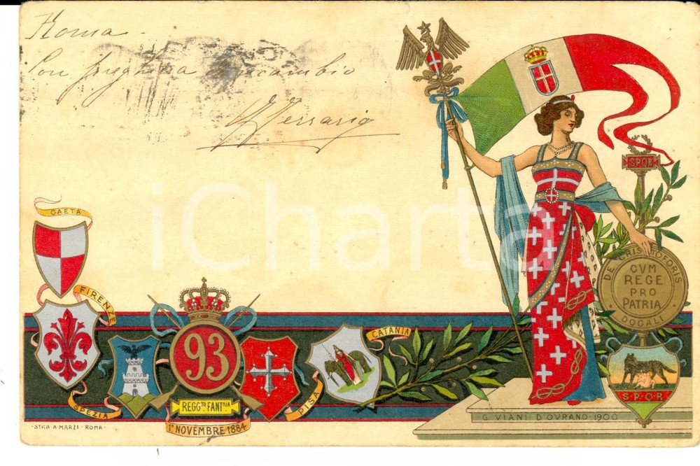 Cartolina originale da collezione 1902 REGIO ESERCITO 93Â° Reggimento FANTERIA*Cartolina ILLUSTRATA 1