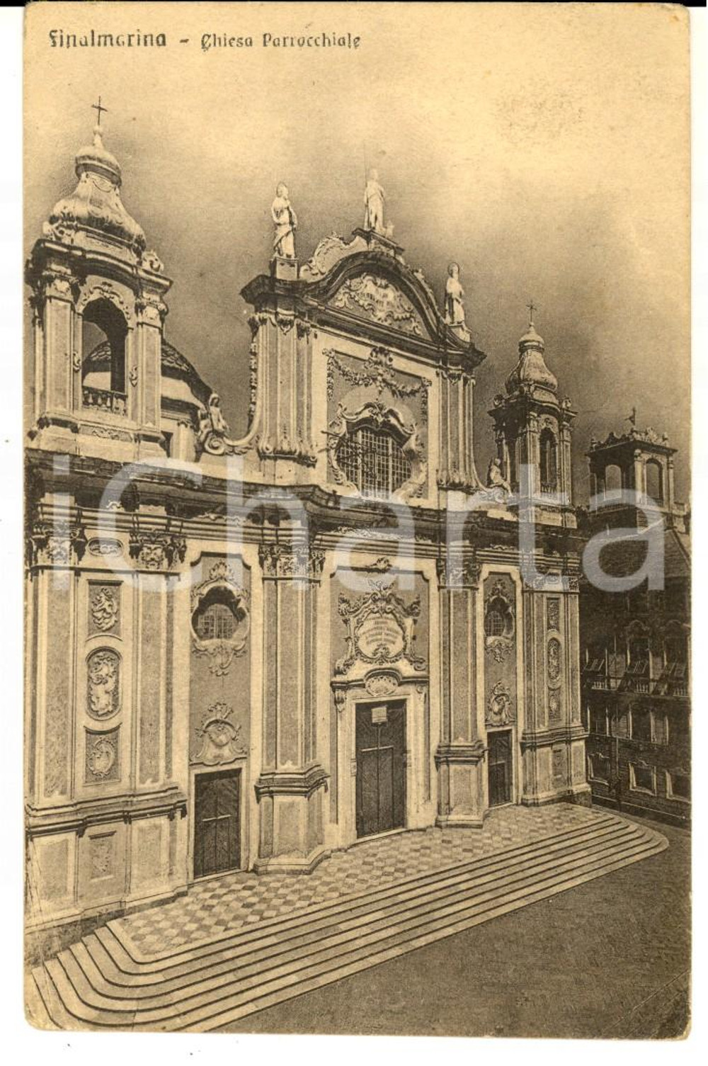 Cartolina originale da collezione 1919 FINALMARINA (SV) Facciata chiesa parrocchiale *Cartolina postale FP VG 1