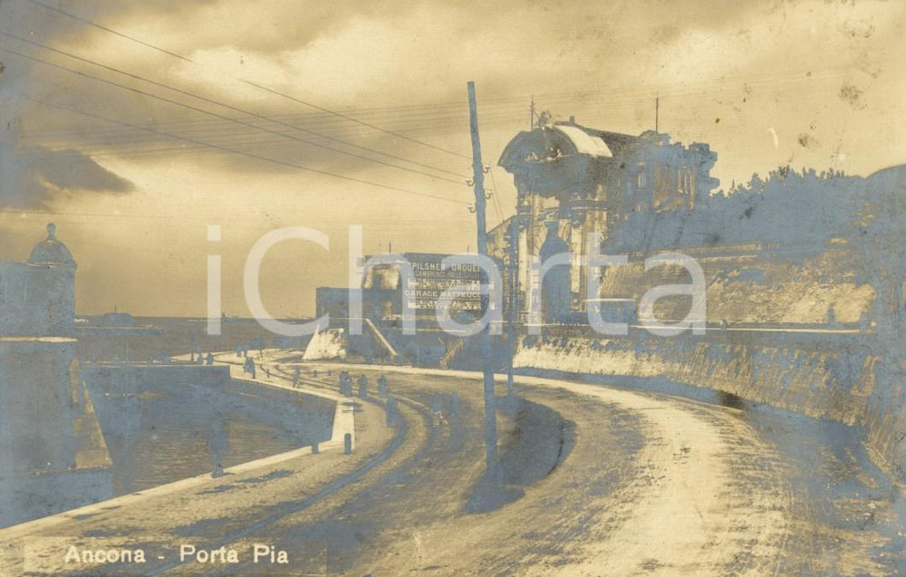 Cartolina originale da collezione 1908 ANCONA Veduta di Porta PIA con Garage MATTEUCCI Cartolina postale FP VG 1