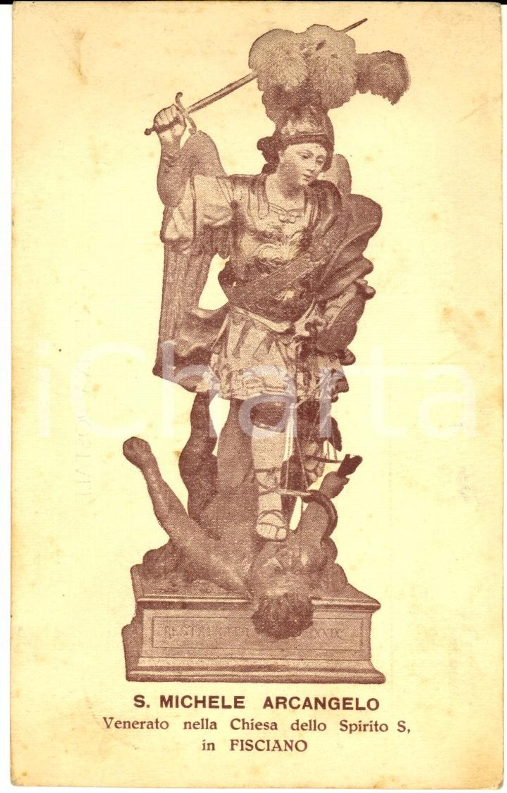 Cartolina originale da collezione 1934 FISCIANO (SA) S. Michele Arcangelo - Chiesa SPIRITO SANTO *Cartolina FP VG 1