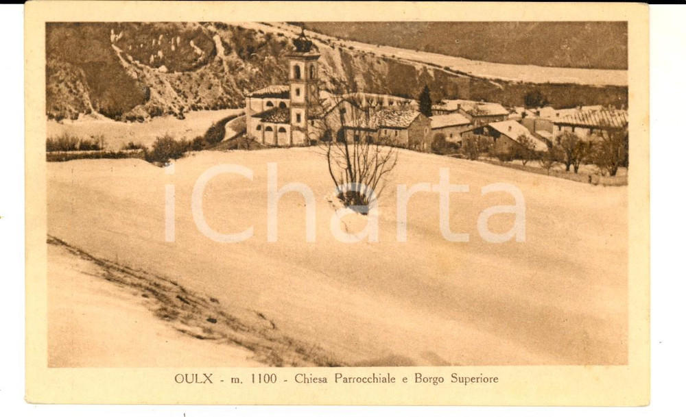 Cartolina originale da collezione 1931 OULX TO Chiesa parrocchiale e borgo superiore Cartolina FP VG 1