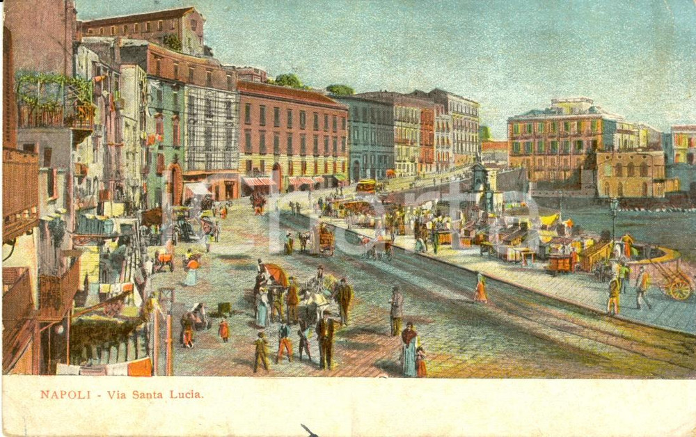 Cartolina originale da collezione 1908 NAPOLI Mercato in Via SANTA LUCIA Cartolina ANIMATA FP VG 1