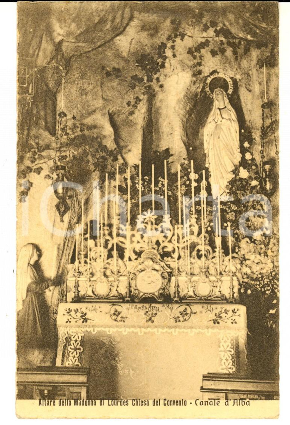 Cartolina originale da collezione 1933 CANALE D'ALBA (CN) Altare Madonna di Lourdes chiesa del convento *Cartolina 1