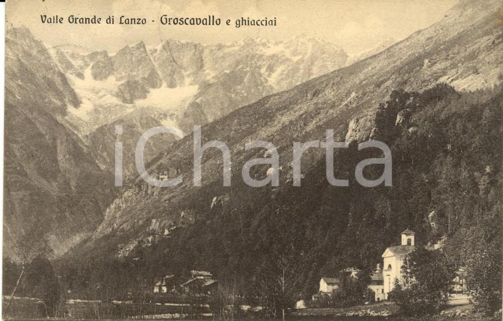 Cartolina originale da collezione 1923 GROSCAVALLO TO Valle di LANZO Veduta paese e ghiacciai Cartolina FP VG 1
