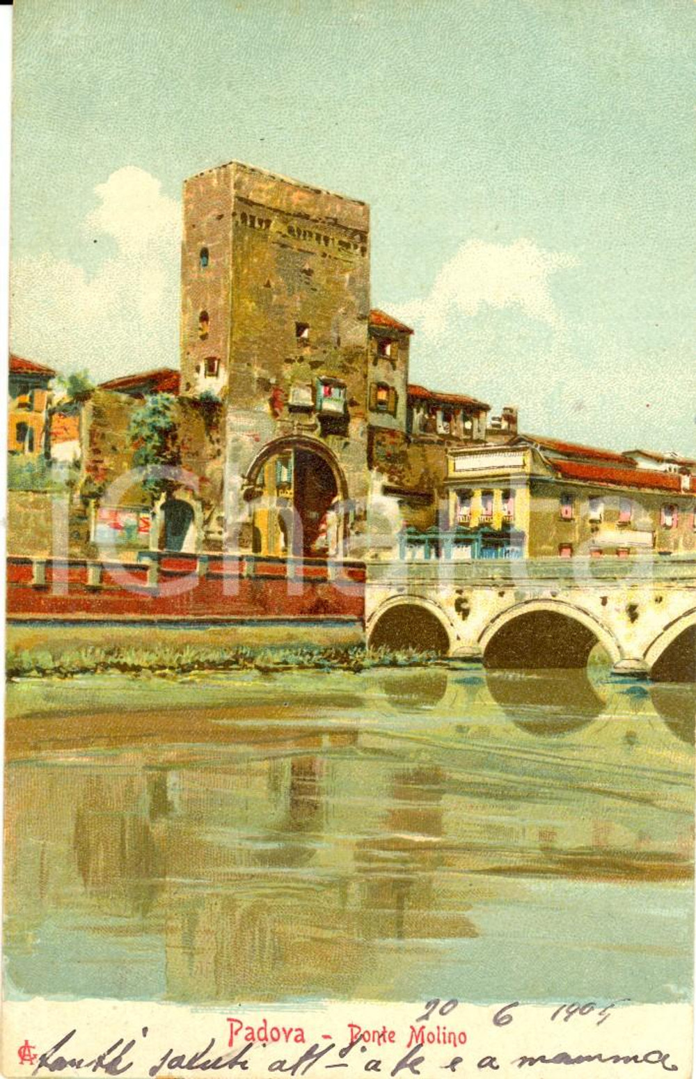 Cartolina originale da collezione 1904 PADOVA Veduta del Ponte MOLINO sul fiume BACCHIGLIONE *Cartolina FP VG 1