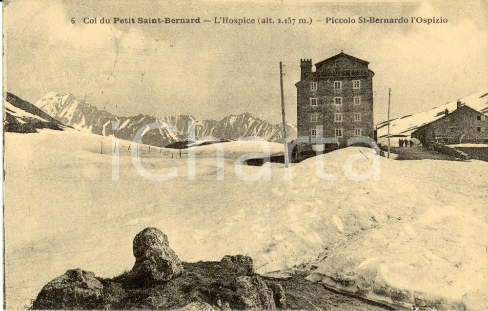 Cartolina originale da collezione 1924 PICCOLO SAN BERNARDO AO Veduta Ospizio al passo innevato Cartolina FP VG 1