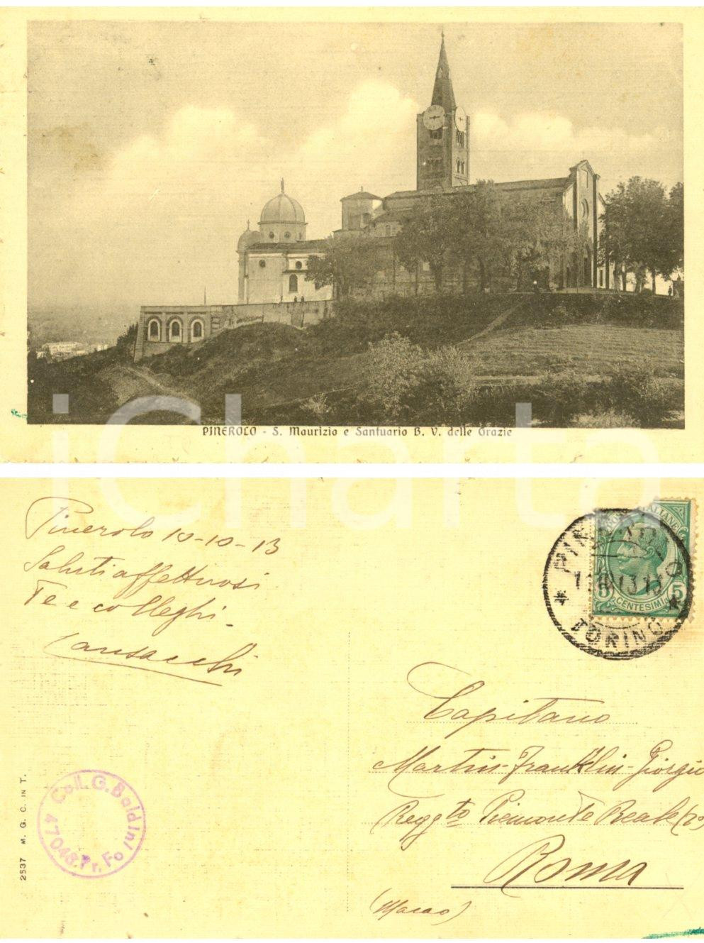 Cartolina originale da collezione 1913 PINEROLO Chiesa SAN MAURIZIO *Carlo CANSACCHI a Giorgio MARTIN FRANKLIN 1