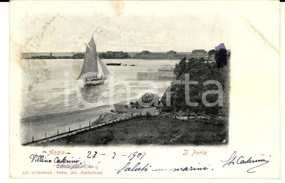 Cartolina originale da collezione 1901 ANZIO (RM) Il porto *Cartolina postale famiglia CATERINI FP VG 1