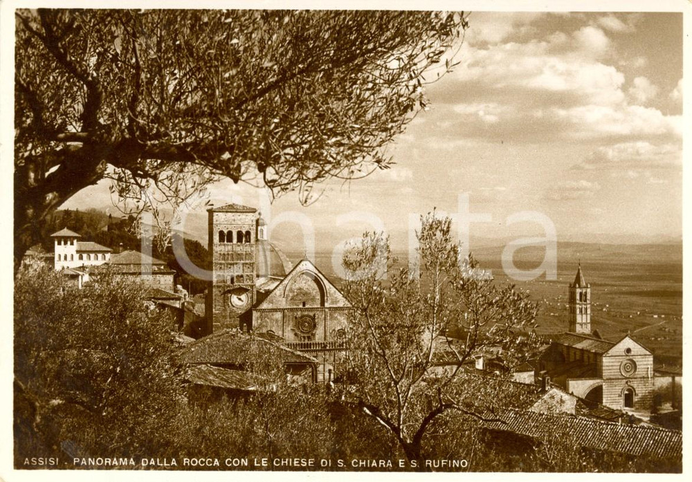 Cartolina originale da collezione 1950 ca ASSISI PG Panorama da ROCCA con SANTA CHIARA e SAN RUFINO Cartolina 1