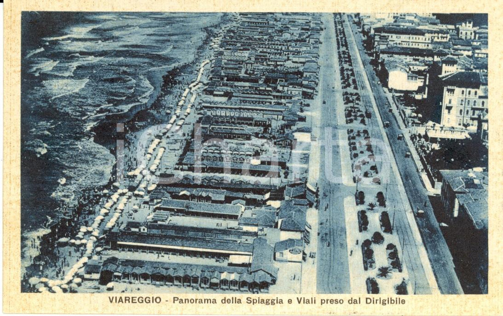 Cartolina originale da collezione 1930 ca VIAREGGIO (LU) Panorama spiaggia e viali da dirigibile *Cartolina FP NV 1