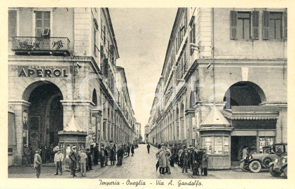 Cartolina originale da collezione 1935 ca IMPERIA ONEGLIA Via ASCLEPIA GANDOLFO - Insegna APEROL *Cartolina FP NV 1