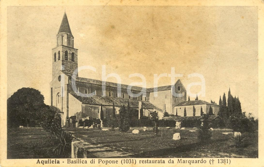 Cartolina originale da collezione 1937 AQUILEIA (UD) Basilica del Patriarca POPONE *Cartolina FP VG 1