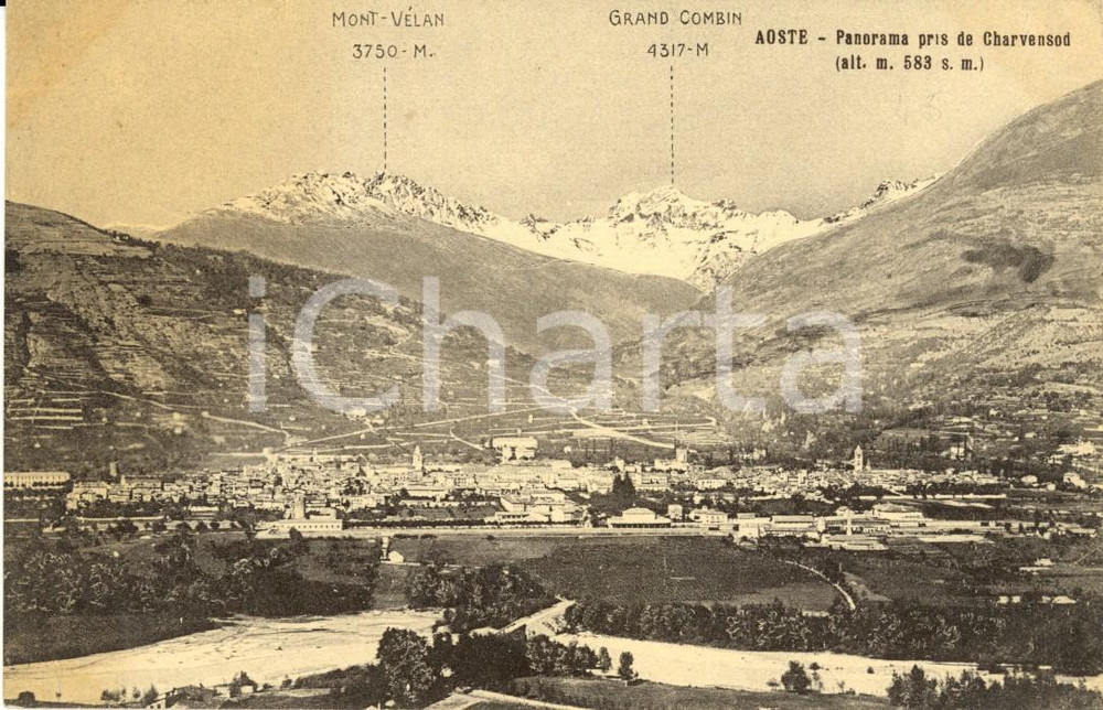 Cartolina originale da collezione 1915 ca AOSTA Panorama CHARVENSOD con Monte VELAN et GRAND COMBIN *Cartolina NV 1