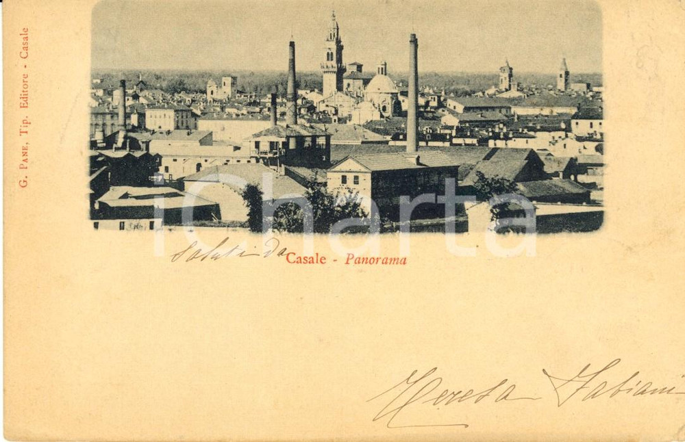 Cartolina originale da collezione 1900 CASALE MONFERRATO (AL) Panorama del paese con ciminiere *Cartolina FP VG 1
