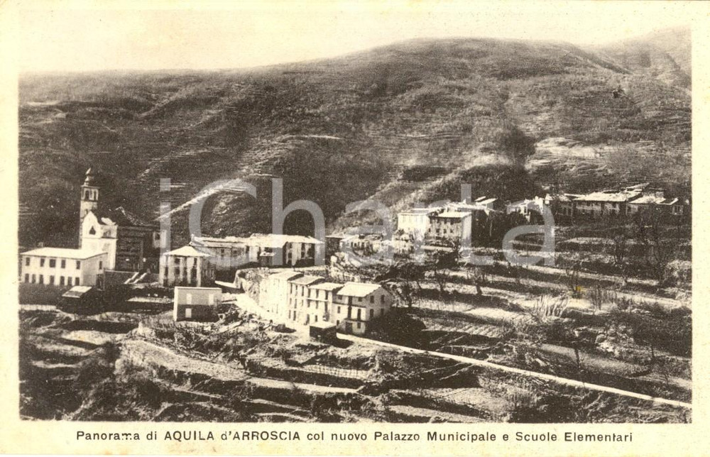 Cartolina originale da collezione 1950 AQUILA D'ARROSCIA (IM) Palazzo Municipale e scuole *Cartolina FP NV 1