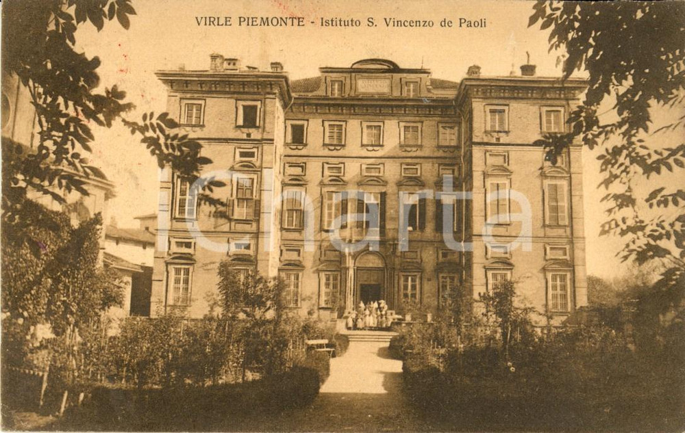 Cartolina originale da collezione 1918 VIRLE PIEMONTE (TO) Istituto SAN VINCENZO de PAOLI *Cartolina ANIMATA FP VG 1