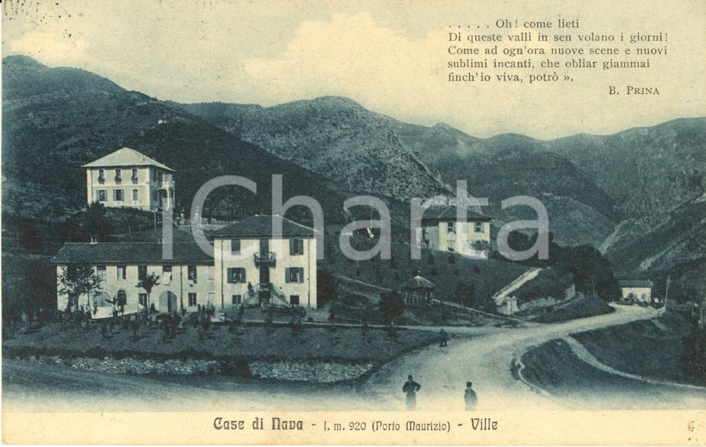Cartolina originale da collezione 1914 PORNASSIO (IM) Ville a CASE DI NAVA - Benedetto PRINA *Cartolina FP VG 1