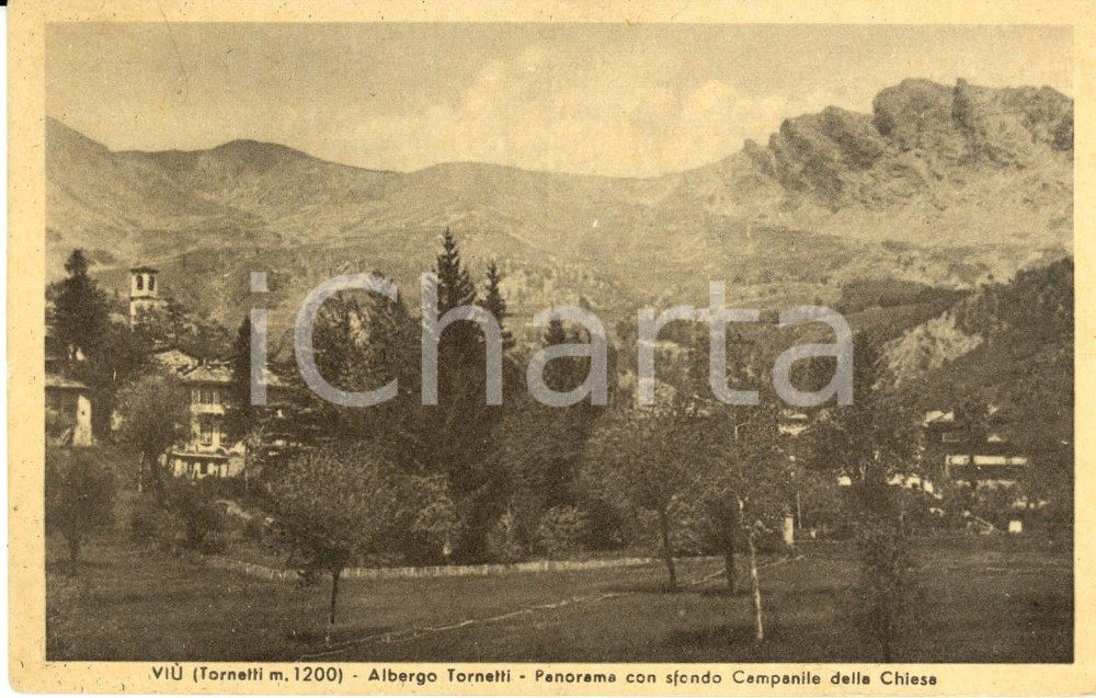 Cartolina originale da collezione 1947 VIU' (TO) Panorama con Albergo TORNETTi e campanile chiesa *Cartolina FP VG 1