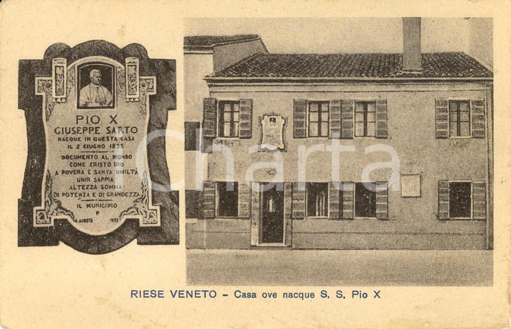 Cartolina originale da collezione 1925 ca RIESE VENETO TV Casa natale di Papa PIO X Cartolina FP NV 1