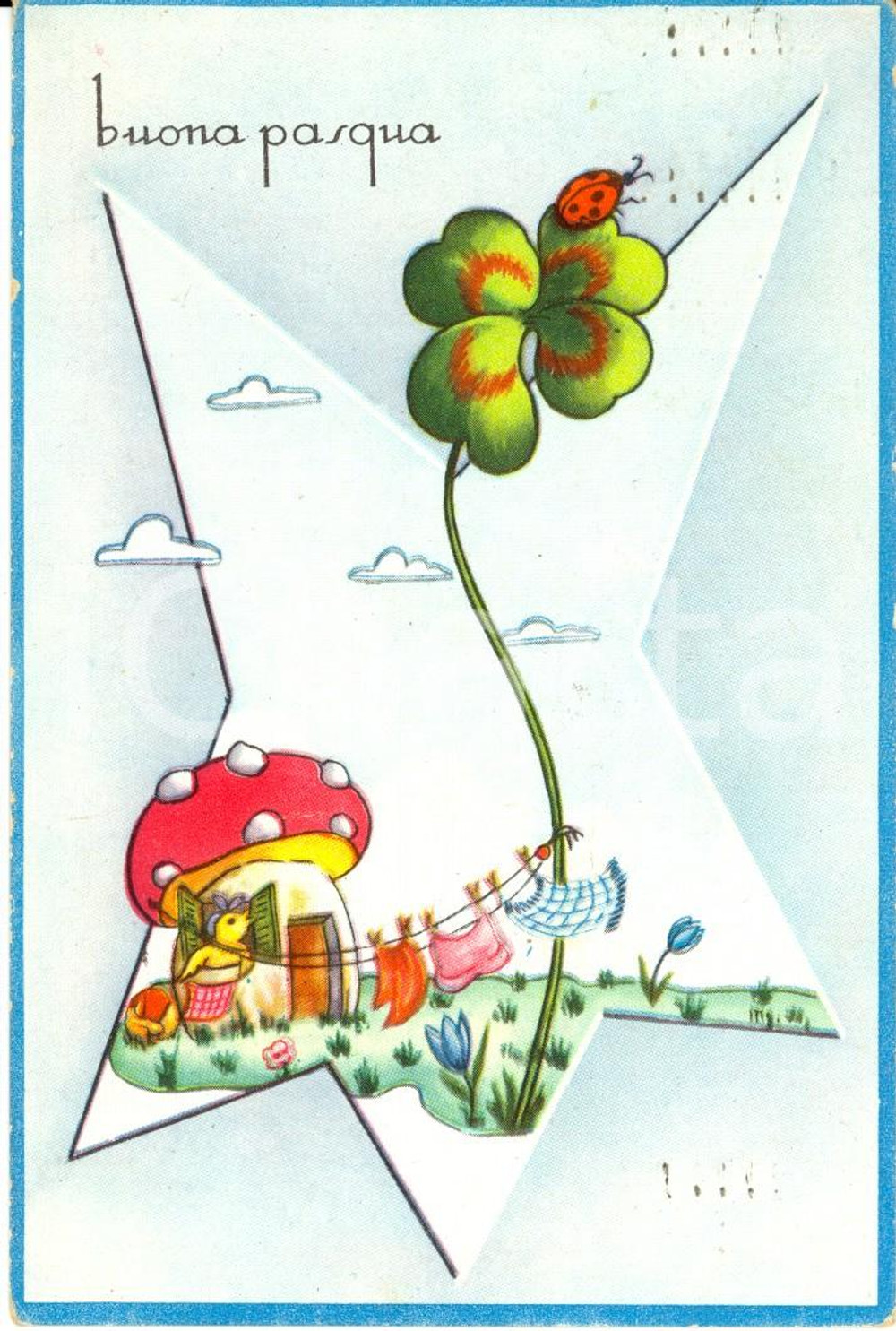 Cartolina originale da collezione 1950 ca BUONA PASQUA Cartolina con iIllustrazione augurale *FP VG 1