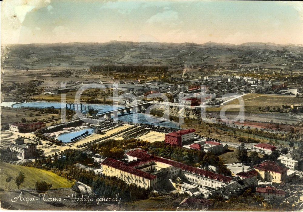 Cartolina originale da collezione 1954 ACQUI TERME AL Veduta generale paese con fiume BORMIDA Cartolina FG VG 1